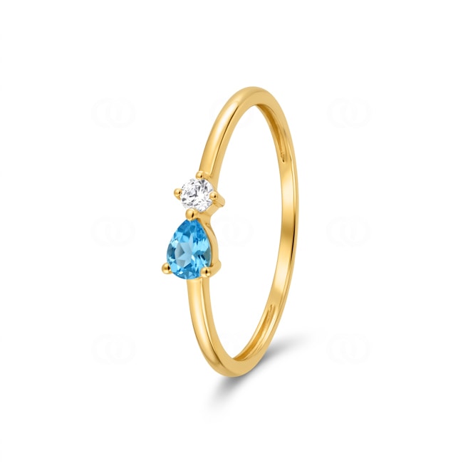 Bague or jaune 375/9 ct avec topaze bleue & zircones - 197695.T0