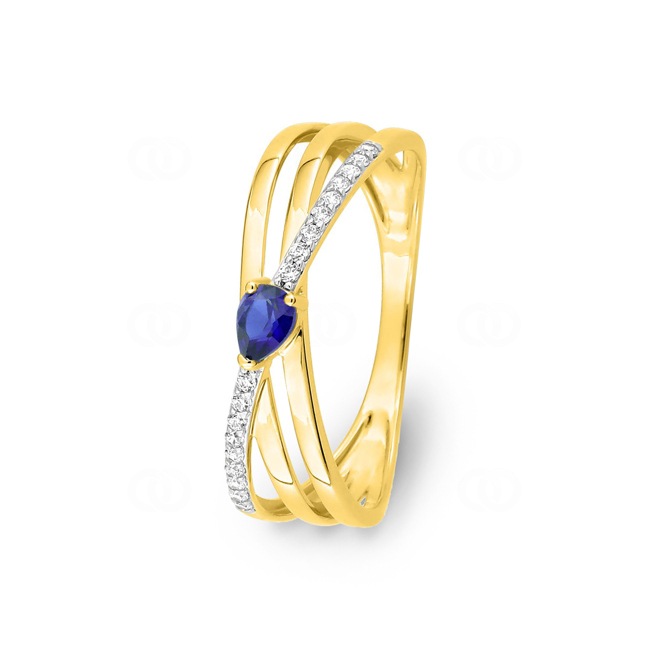 Ring 750/18 K Yellow Gold with Pear Cut Sapphire & Cubic Zirconia - 1.7643.S3