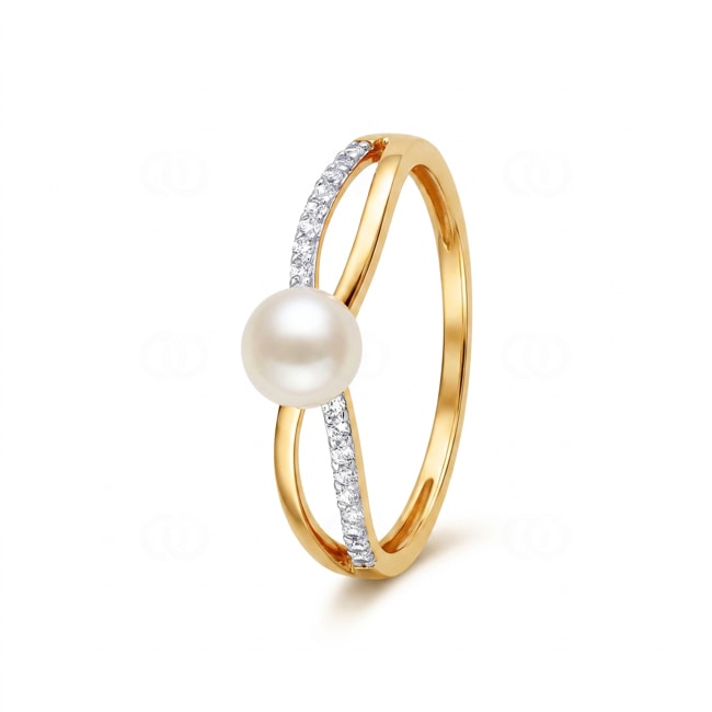 Ring 375/9 K Gelbgold mit Süsswasserperle & Zirkonia - 197683.P3