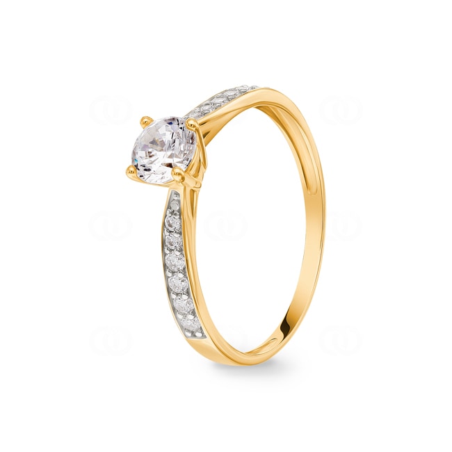Bague or jaune 375/9 ct avec zircone solitaire accompagné - 09SI22BZ