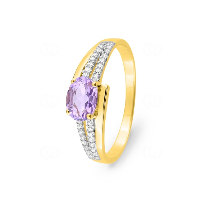 Ring 375/9 K Gelbgold rhodiniert mit Amethyst & Zirkonia - 193089.A3