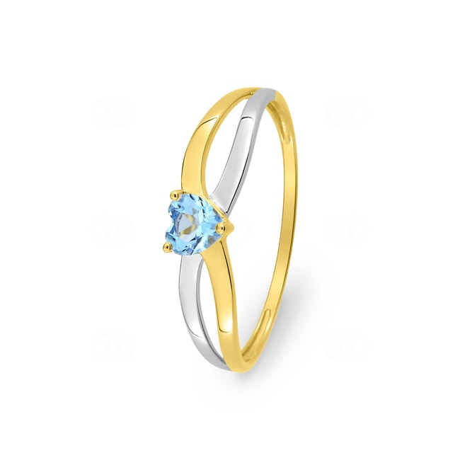 Bague or jaune 375/9 ct rhodié avec topaze bleue cœur - 197305.T3