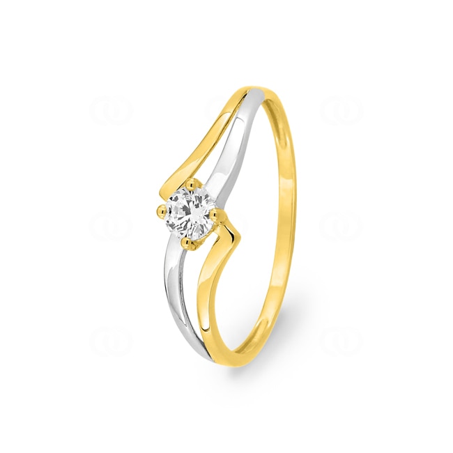 Bague or jaune 375/9 ct rhodié avec zircone solitaire - 09SI39BZ