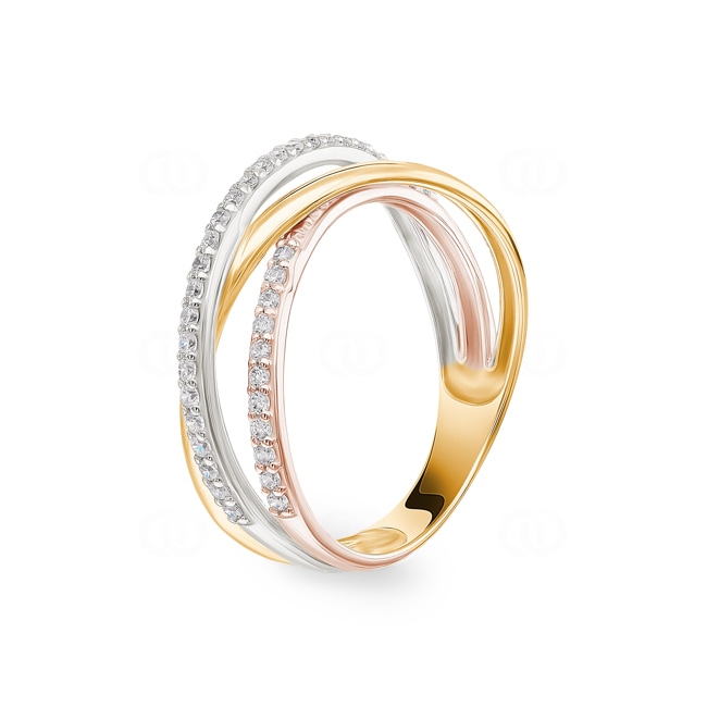 Ring 375/9 K Three-tone Gold crossed with Cubic Zirconia - 09SA769TZ