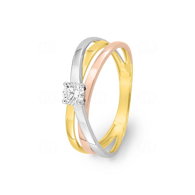 Ring 375/9 K Three-tone Gold with Solitaire Cubic Zirconia - 09SA809UZ