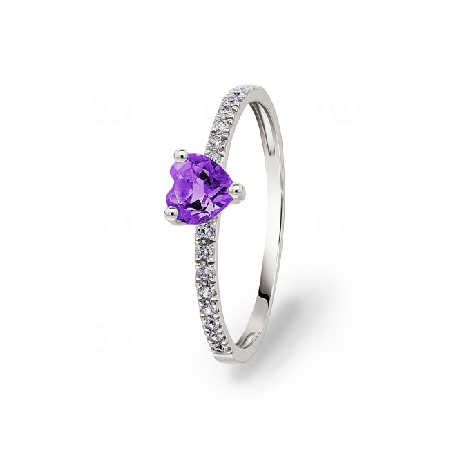 Bague or gris 375/9 ct avec améthyste cœur & zircones - 197324.A1