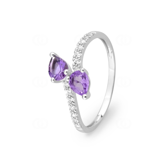 Ring 375/9 K Weissgold mit Amethysten und Zirkonia - 197323.A1
