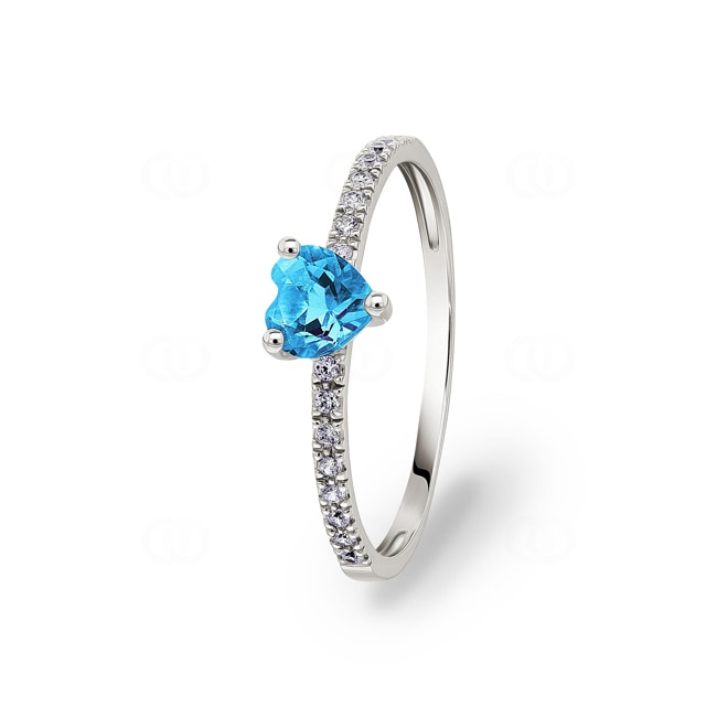 Ring 375/9 K White Gold with Heart Cut Blue Topaz & Cubic Zirconia - 197324.T1