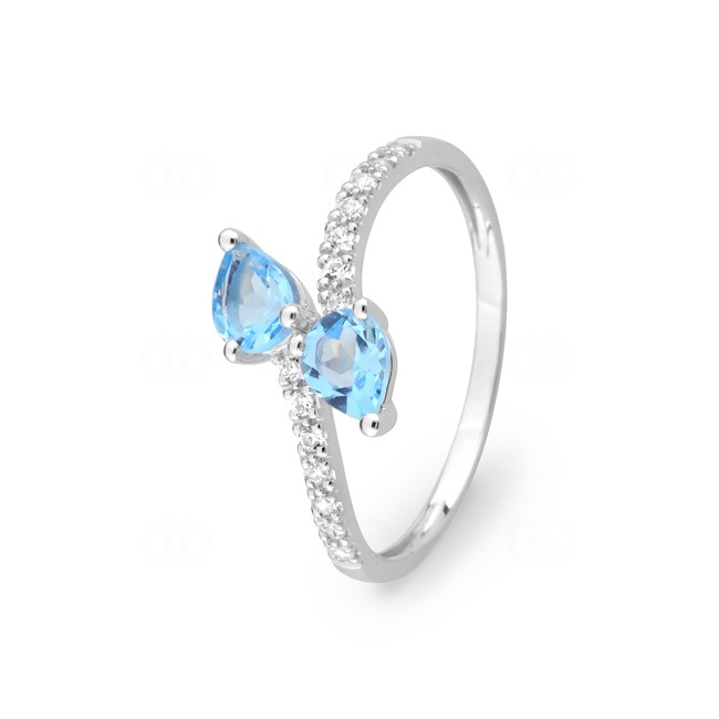 Bague or gris 375/9 ct avec topazes bleues et zircones - 197323.T1
