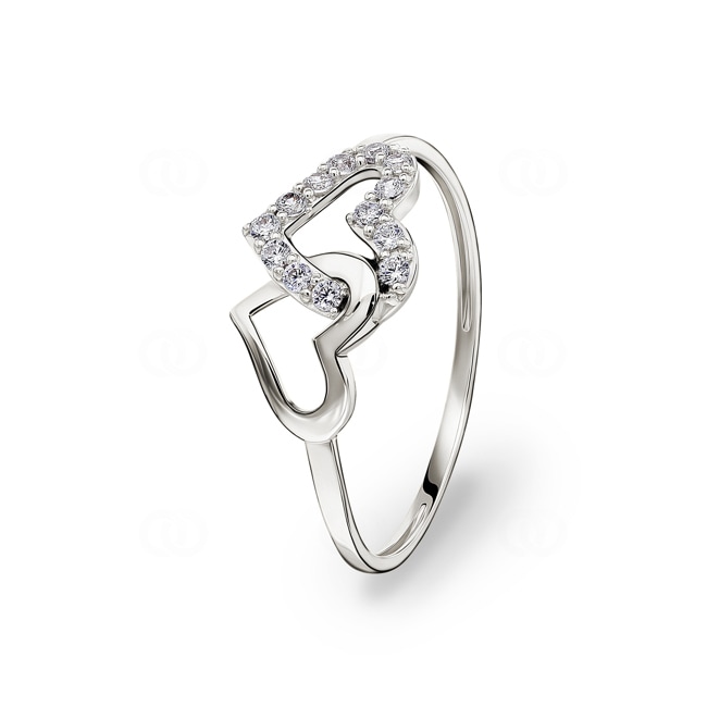 Ring 375/9 K Weissgold mit verschlungenen Herzen & Zirkonia - 9KID013GZ