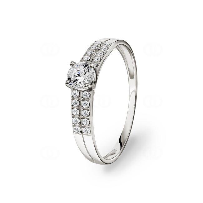 Bague or gris 375/9 ct avec zircone solitaire accompagné - 09SP07GZ