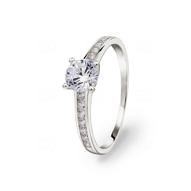 Bague or gris 375/9 ct avec zircone solitaire accompagné - 09SJ83GZ