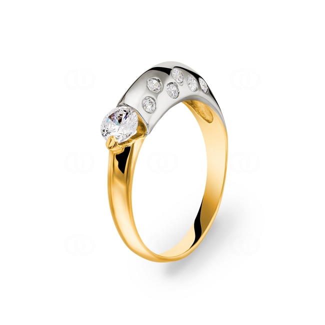 Bague or bicolore 750/18 ct avec zircones Ø 56 - 15502