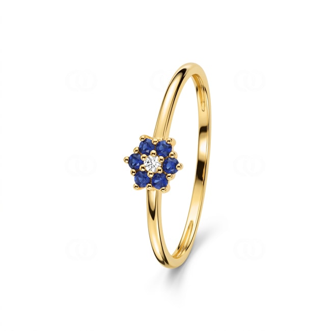Ring 750/18 K Gelbgold Blume mit Saphiren & Diamant 0.01 ct - 1.7572.S0