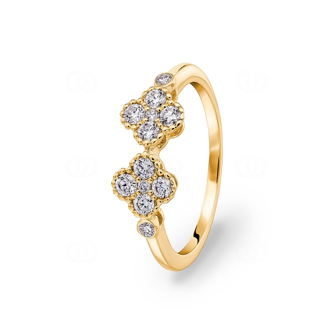Ring 750/18 K Yellow Gold Cloverleaves with Diamonds 0.37 ct H/si - RI-06275-GG
