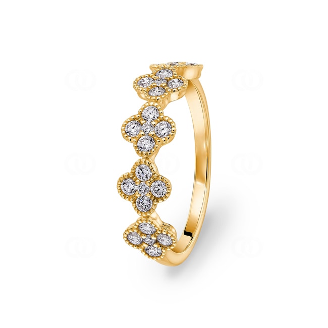 Ring 750/18 K Yellow Gold Cloverleaves with Diamonds 0.48 ct H/si - RI-05424-GG