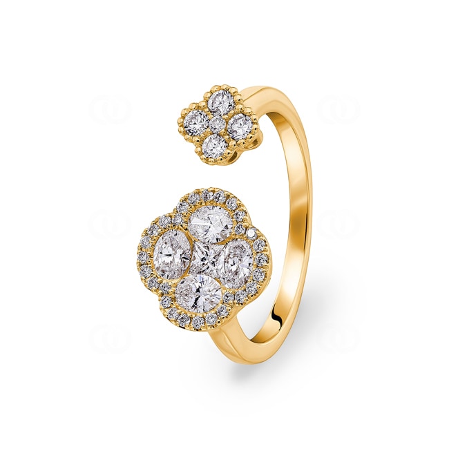 Ring 750/18 K Gelbgold Kleeblätter mit Diamanten 0.91 ct H/si - RI-05815-GG