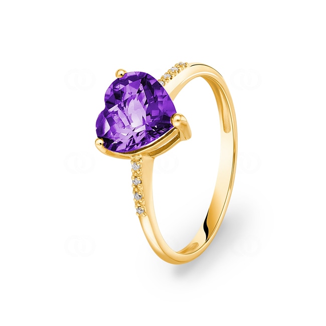 Bague or jaune 750/18 ct avec améthyste et diamants 0.02 ct H/si Bague or jaune 750/18 ct avec améthyste et diamants 0.02 ct H/si - RI-52261-AME-GG