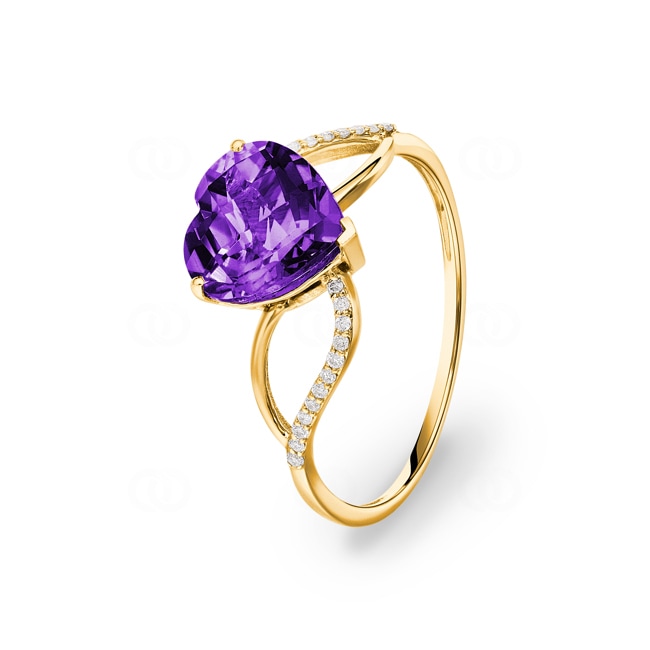 Bague or jaune 750/18 ct avec améthyste et diamants 0.06 ct H/si - RI-70302-AME-GG