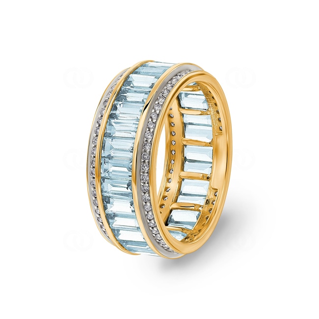 Ring 750/18 K Yellow Gold with Aquamarines & Diamonds 0.41 ct H/si - RI-73397-AQM-GG