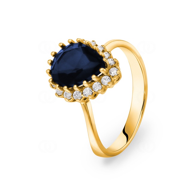 Ring 750/18 K Yellow Gold with blue Cubic Zirconia Ø 56 - 17518