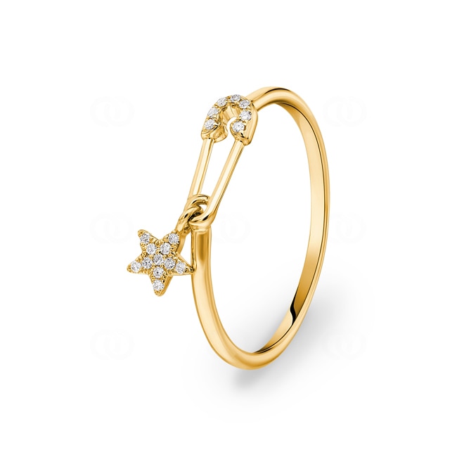Ring 750/18 K Gelbgold Saftey Pin mit Diamanten 0.04 ct H/si - RI-44811-GG