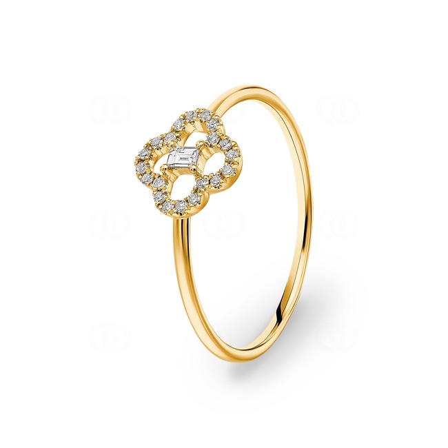 Ring 750/18 K Gelbgold mit Diamanten 0.10 ct H/si, Kleeblatt - RI-31785-GG