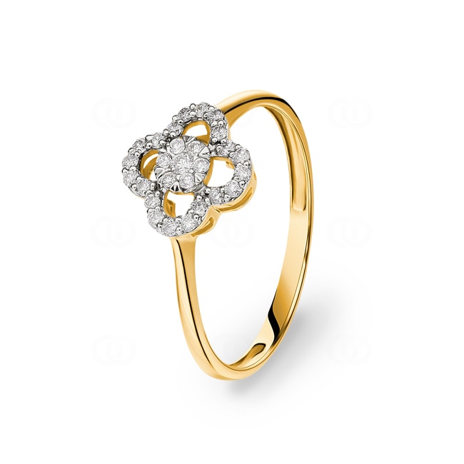 Bague or jaune 750/18 ct Trèfle avec diamants 0.17 ct H/si - RI-45232-GG
