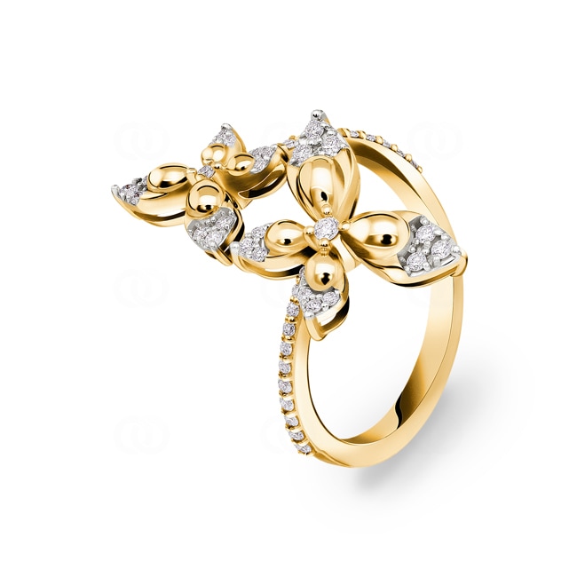Ring 750/18 K Gelbgold Schmetterlinge mit Diamanten 0.26 ct H/si - RI-098328-GG