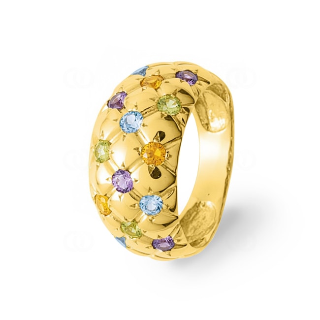 Bague or jaune 750/18 ct avec pierres fines multicolore - 1577M