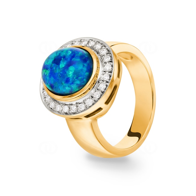 Ring 750/18 K Gelbgold mit Opaltriplette und Diamanten 0.22 ct H/si - PR03408-09-GG