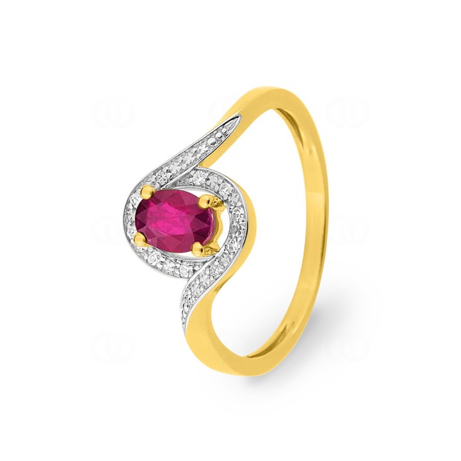Ring 750/18 K Gelbgold mit Rubin und Diamanten 0.05ct. - MZB28BRB4