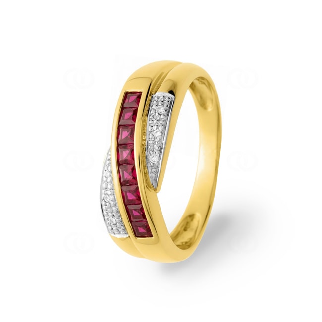 Bague or jaune 750/18 ct avec rubis & diamants 0.03ct. - 1.4095.R3