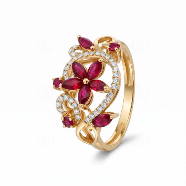 Ring 750/18 K Gelbgold mit Rubinen & Diamanten 0.14 ct - RI-73772-RUB-GG