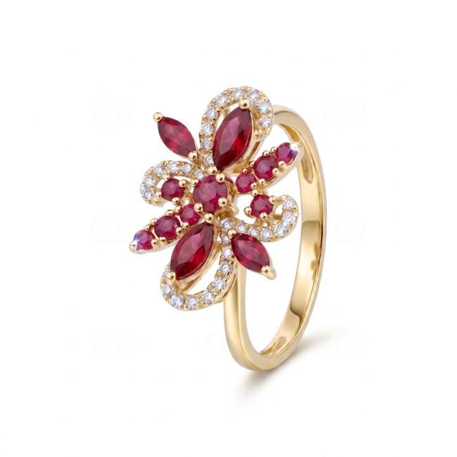 Ring 750/18 K Gelbgold mit Rubinen & Diamanten 0.15 ct - RI-73673-RUB-GG