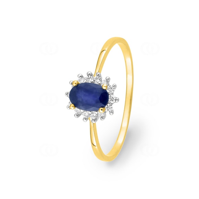 Ring 750/18 K Yellow Gold with Sapphire and Cubic Zirconia - 1.3099.S3