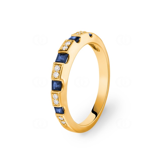 Bague or jaune 750/18 K avec saphirs & diamants 0.07 ct H/Si Ø 54 - PR8553/2