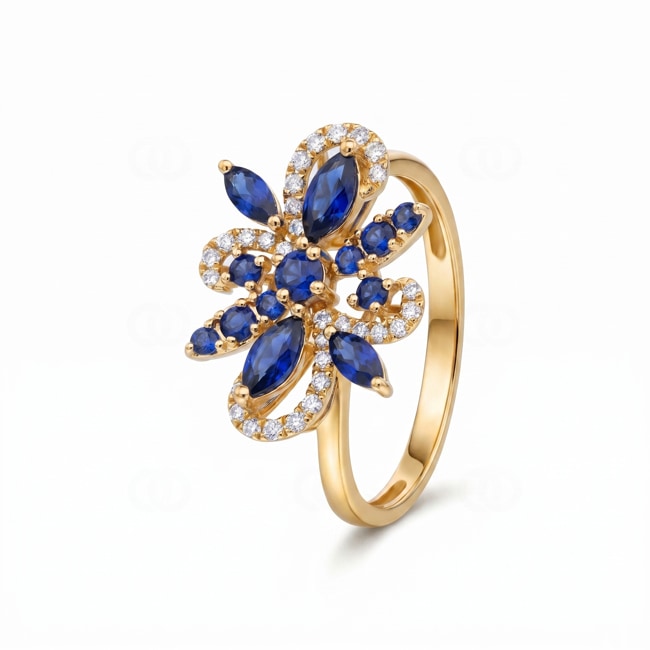 Ring 750/18 K Gelbgold mit Saphiren & Diamanten 0.15 ct - RI-73673-SAF-GG