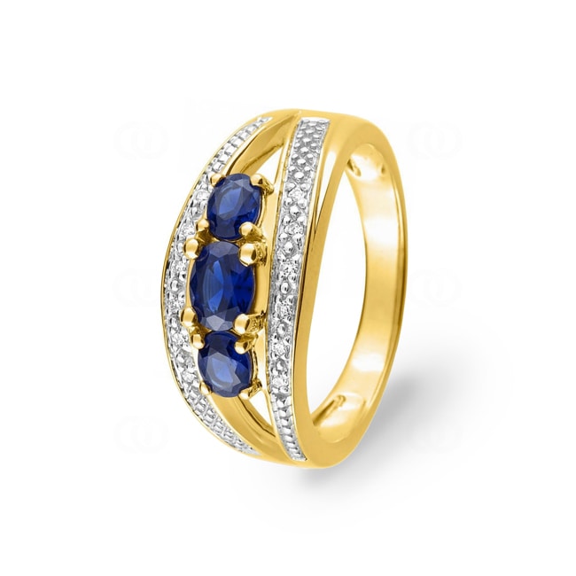 Ring 750/18 K Yellow Gold with Sapphires and Diamonds 0.06ct. - 1.4074.S3