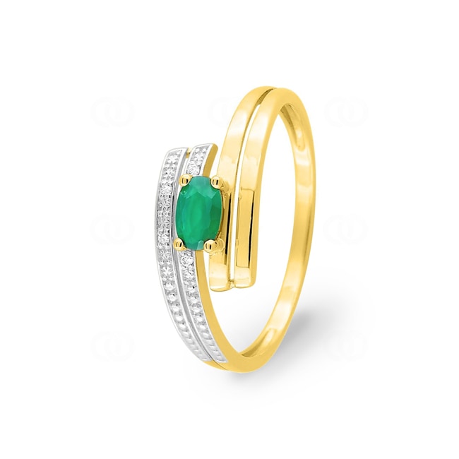 Ring 750/18 K Yellow Gold with oval Emerald & Diamonds 0.01ct. - 1.4102.E3