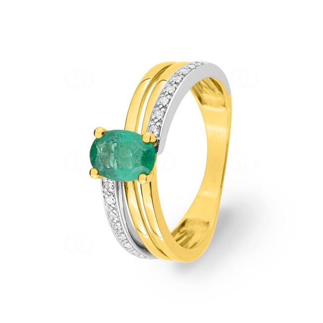 Ring 750/18 K Yellow Gold with Emerald and Diamonds 0.08ct. - MZB15BEB4