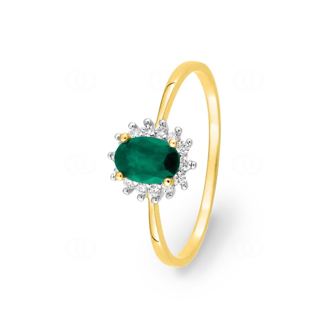 Ring 750/18 K Yellow Gold with Emerald and Cubic Zirconia - 1.3099.E3