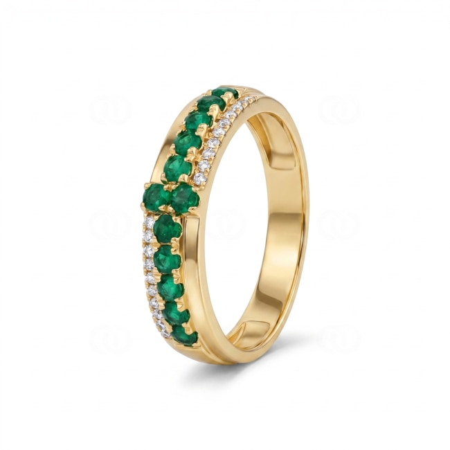 Ring 750/18 K Yellow Gold with Emeralds & Diamonds 0.08 ct - RI-73607-SMA-GG