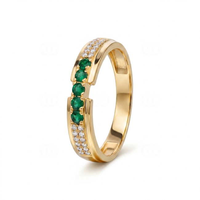 Ring 750/18 K Gelbgold mit Smaragden & Diamanten 0.09 ct - RI-73603-SMA-GG