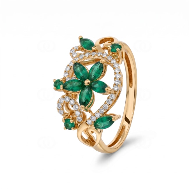 Ring 750/18 K Gelbgold mit Smaragden & Diamanten 0.14 ct - RI-73772-SMA-GG