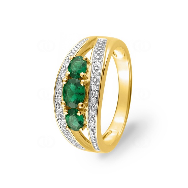 Ring 750/18 K Gelbgold mit Smaragden und Diamanten 0.06ct. - 1.4074.E3