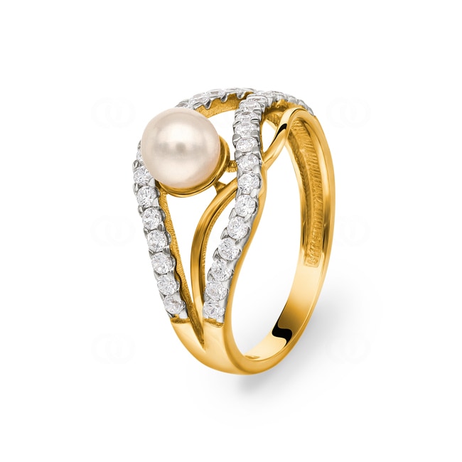 Ring 750/18 K Gelbgold mit Süsswasserzuchtperle & Zirkonia Ø 54 - LAG025-GG