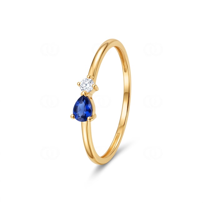 Bague or jaune 750/18 ct avec saphir et zircones - 1.7695.S0
