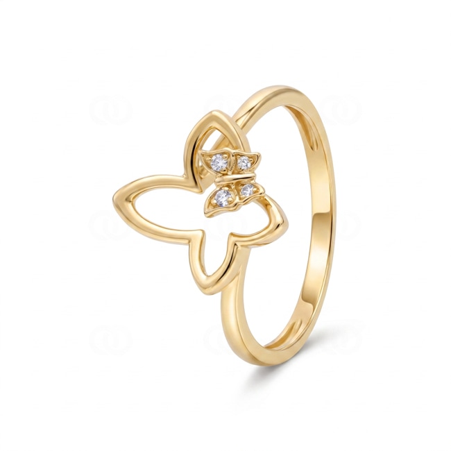 Ring 750/18 K Gelbgold Schmetterling mit Diamanten 0.02 ct - RI-73804-GG