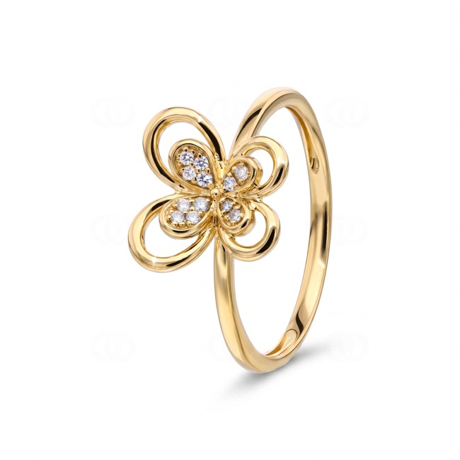 Ring 750/18 K Gelbgold Schmetterling mit Diamanten 0.05 ct - RI-73795-GG